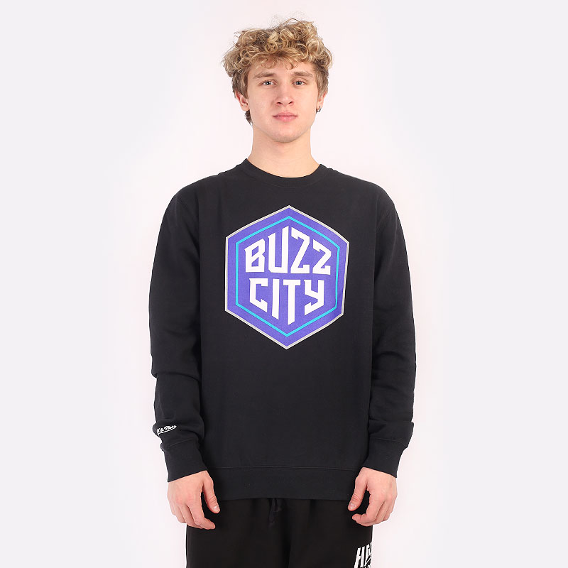 Мужская толстовка Mitchell and ness Buzz City Logo Crew (BUZZLOGOCREWCHAHORBLK)  - цена, описание, фото 1